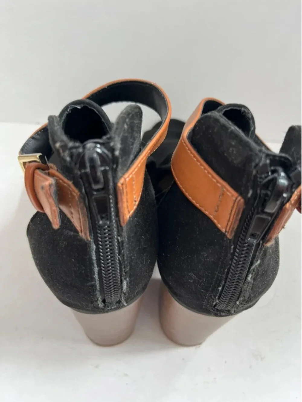 Kenneth Cole Reaction Black Hit Hooded Bootie Open Toe Wedges Heels Size 11